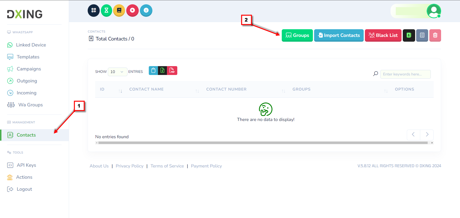 Contacts Section Screenshot