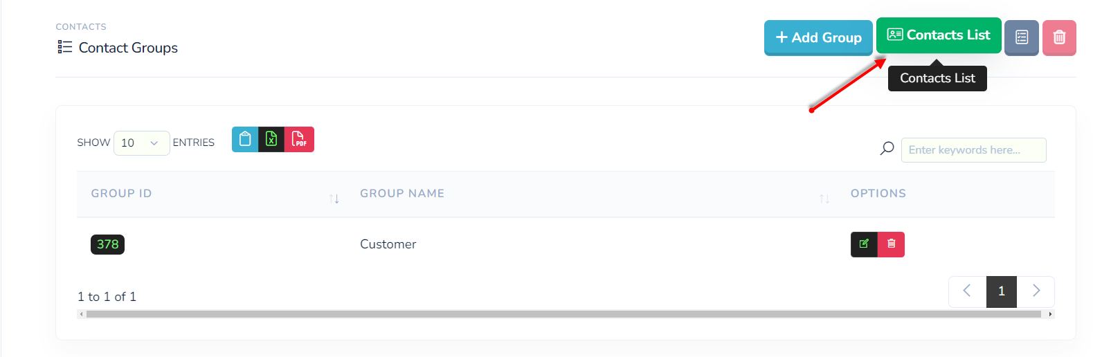 Contact List Screenshot